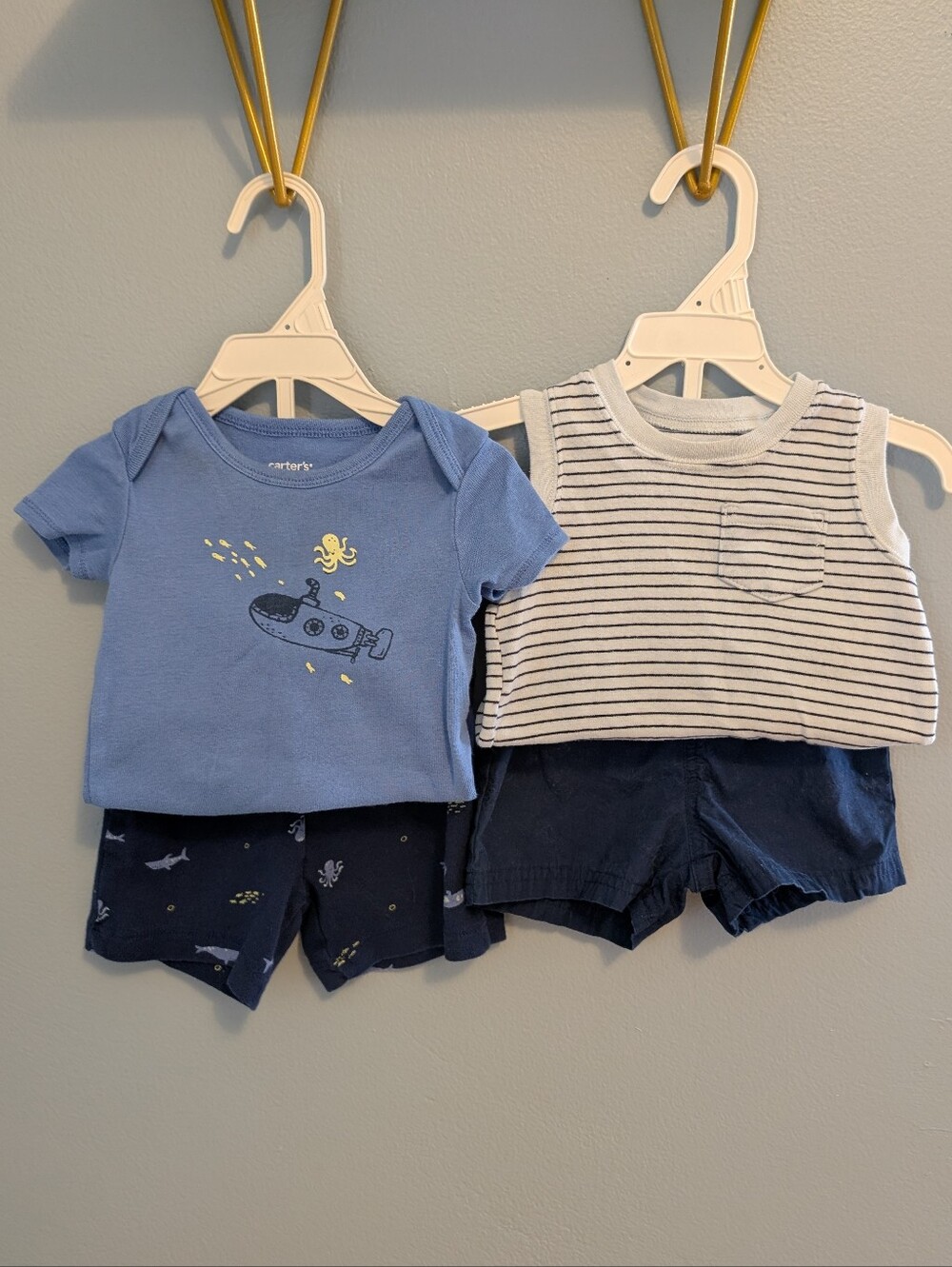 Carter's Blue Submarine Ocean Coastal 2-Piece  Outfit & Navy Shorts Set bundle